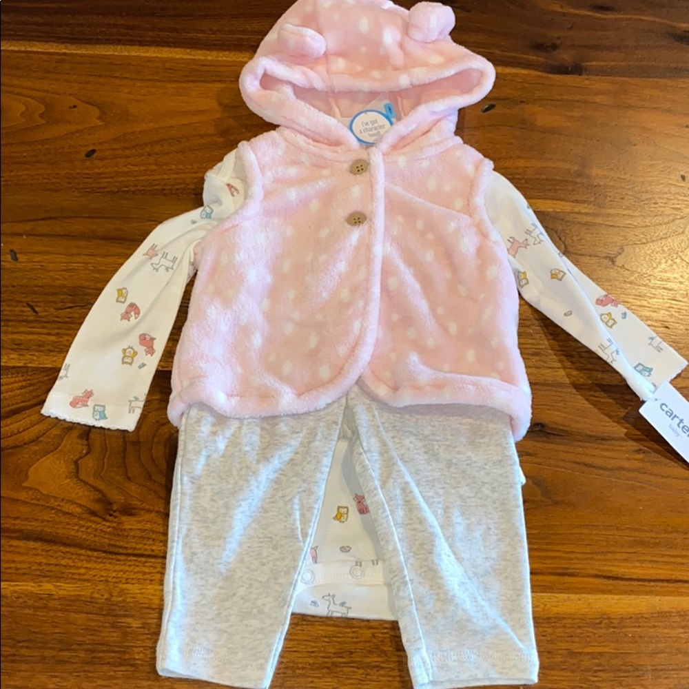 Carters 3 piece Baby Girl Fleece Hoodie Vest Set